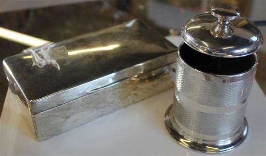 Silver cigarette box & an engine-turned silver cigarette dispenser with bakelite base (a.f)